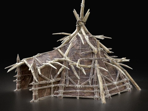 ORC CAMP VILLAGE HOUSE PRIMAL TENT HUNT BUILDER PACK COLLECTION Low-poly 3D Model