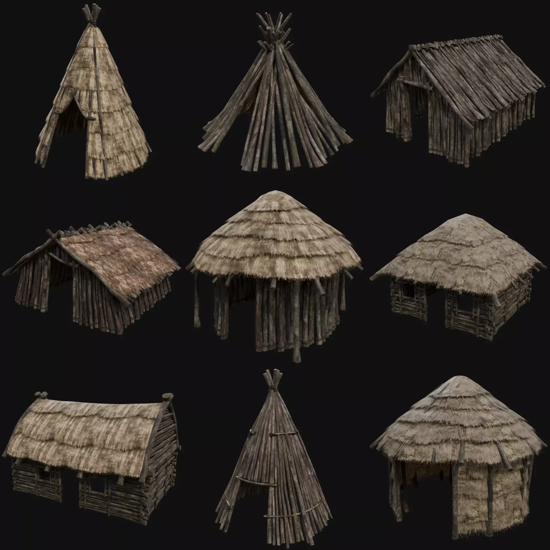 PRIMITIVE HUT SHELTER COTTAGE HOUSE NATIVE PRIMAL AAA COLLECTION Low-poly 3D Model .c4d .max .obj .3ds .fbx .stl .blend 