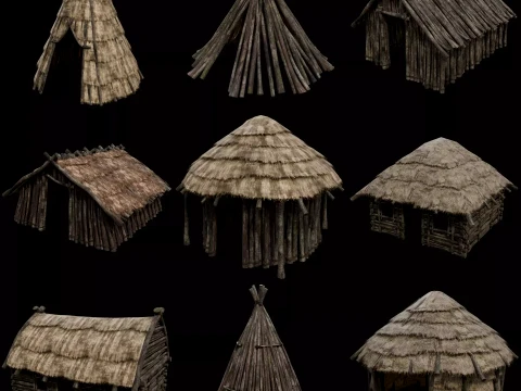 PRIMITIVE HUT SHELTER COTTAGE HOUSE NATIVE PRIMAL AAA COLLECTION Low-poly 3D Model