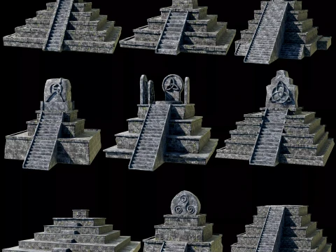 CELTIC ANCIENT PYRAMID PYRAMIDS TEMPLE RUINS RUINED COLLECTION Low-poly 3D Model