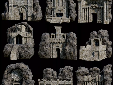 CAVE ENTRANCE GATE PORTAL DUNGEON ANCIENT TEMPLE COLLECTION Low-poly Modèle 3D