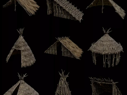 PRIMITIVE SHELTER HUTS COTTAGE HOUSE NATIVE PRIMAL COLLECTION Low-poly 3D Model