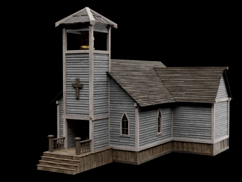 WILD WEST WESTERN CHURCH CHAPEL CATHEDRAL TEMPLE COLLECTION Low-poly 3D Model