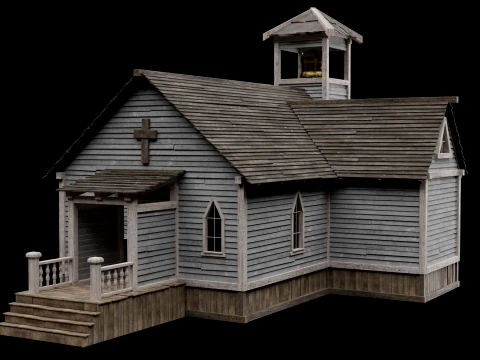 WILD WEST WESTERN CHURCH CHAPEL CATHEDRAL TEMPLE COLLECTION Low-poly 3D Model