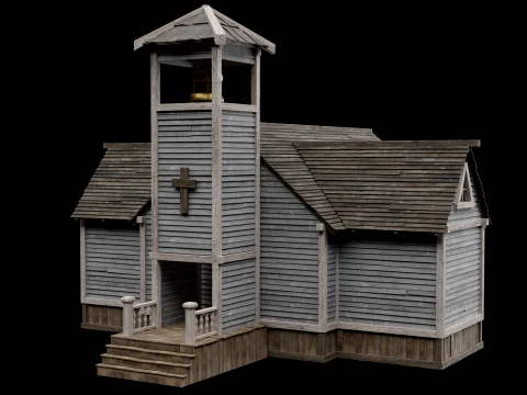 WILD WEST WESTERN CHURCH CHAPEL CATHEDRAL TEMPLE COLLECTION Low-poly 3D Model