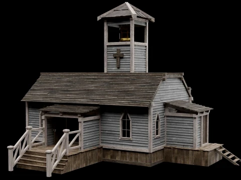 WILD WEST WESTERN CHURCH CHAPEL CATHEDRAL TEMPLE COLLECTION Low-poly 3D Model