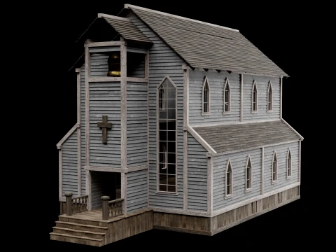 WILD WEST WESTERN CHURCH CHAPEL CATHEDRAL TEMPLE COLLECTION Low-poly 3D Model