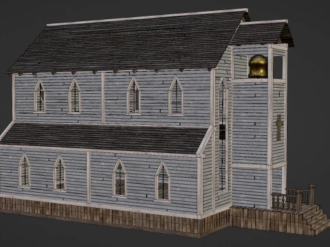 WILD WEST WESTERN CHURCH CHAPEL CATHEDRAL TEMPLE COLLECTION Low-poly 3D Model