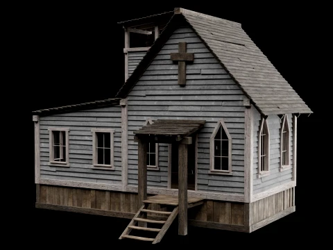 WILD WEST WESTERN CHURCH CHAPEL CATHEDRAL TEMPLE COLLECTION Low-poly 3D Model