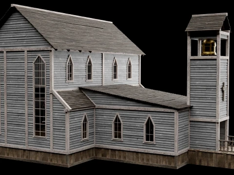 WILD WEST WESTERN CHURCH CHAPEL CATHEDRAL TEMPLE COLLECTION Low-poly 3D Model