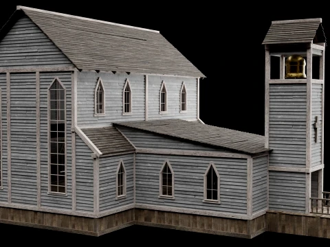 WILD WEST WESTERN CHURCH CHAPEL CATHEDRAL TEMPLE COLLECTION Low-poly 3D Model