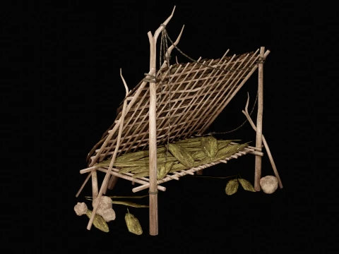 JUNGLE SWAMP SHELTER HUT HUNTER WILD TENT AAA COLLECTION Low-poly 3D Model