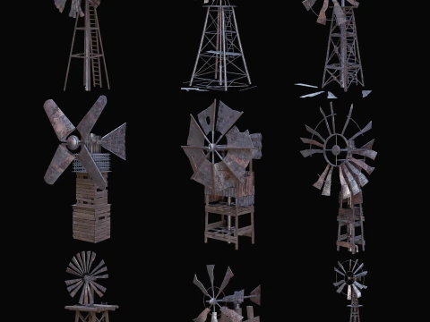 POST APO IMPROVISED WINDMILL WIND TURBINE GENERATOR SURVIVAL Low-poly 3D Model