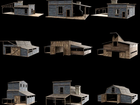WILD WEST WAREHOUSE WORKSHOP SHED BARN STORAGE COLLECTION Low-poly 3D Model