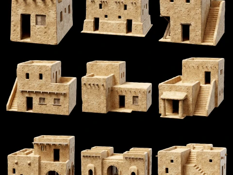 ANCIENT GENERIC CLAY HOUSES BUILDING DESERT EGYPT AAA COLLECTION Low-poly Modèle 3D