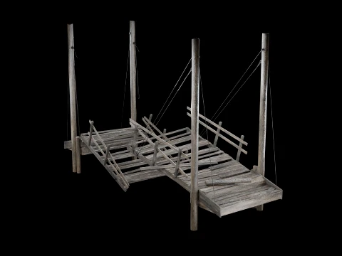 DESTROYED WOODEN BRIDGE MEDIEVAL FANTASY ROAD OLD COLLECTION Low-poly 3D Model