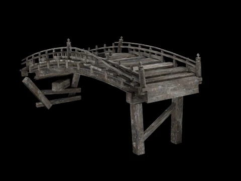 DESTROYED WOODEN BRIDGE MEDIEVAL FANTASY ROAD OLD COLLECTION Low-poly 3D Model
