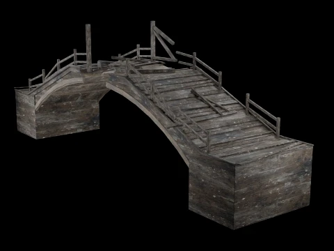 DESTROYED WOODEN BRIDGE MEDIEVAL FANTASY ROAD OLD COLLECTION Low-poly 3D Model