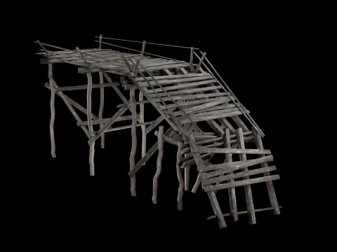 DESTROYED WOODEN BRIDGE MEDIEVAL FANTASY ROAD OLD COLLECTION Low-poly 3D Model