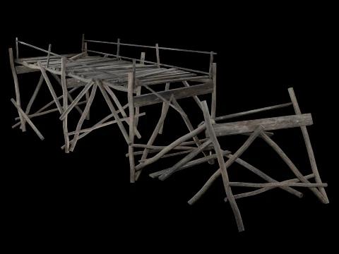 DESTROYED WOODEN BRIDGE MEDIEVAL FANTASY ROAD OLD COLLECTION Low-poly 3D Model