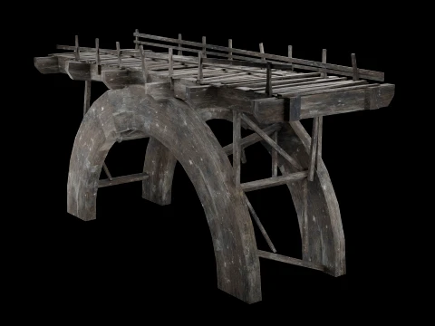 DESTROYED WOODEN BRIDGE MEDIEVAL FANTASY ROAD OLD COLLECTION Low-poly 3D Model