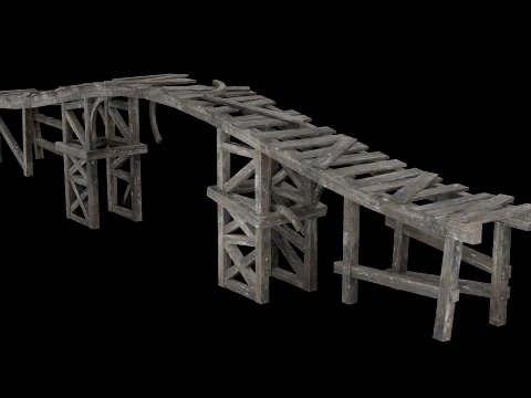 DESTROYED WOODEN BRIDGE MEDIEVAL FANTASY ROAD OLD COLLECTION Low-poly 3D Model