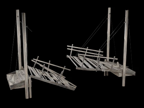 DESTROYED WOODEN BRIDGE MEDIEVAL FANTASY ROAD OLD COLLECTION Low-poly 3D Model