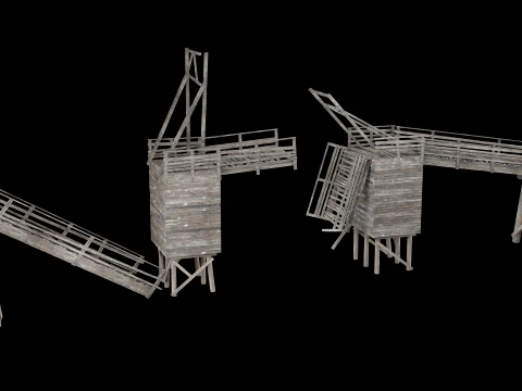 DESTROYED WOODEN BRIDGE MEDIEVAL FANTASY ROAD OLD COLLECTION Low-poly 3D Model