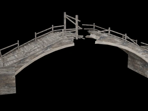 DESTROYED WOODEN BRIDGE MEDIEVAL FANTASY ROAD OLD COLLECTION Low-poly 3D Model