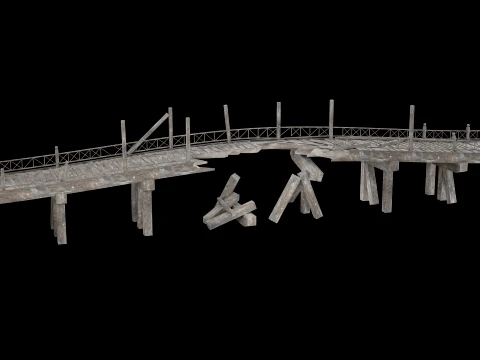 DESTROYED WOODEN BRIDGE MEDIEVAL FANTASY ROAD OLD COLLECTION Low-poly 3D Model