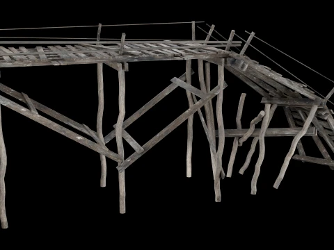 DESTROYED WOODEN BRIDGE MEDIEVAL FANTASY ROAD OLD COLLECTION Low-poly 3D Model