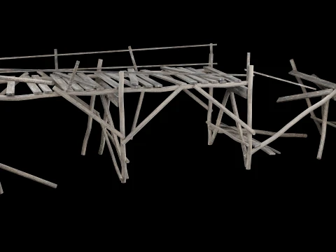 DESTROYED WOODEN BRIDGE MEDIEVAL FANTASY ROAD OLD COLLECTION Low-poly 3D Model