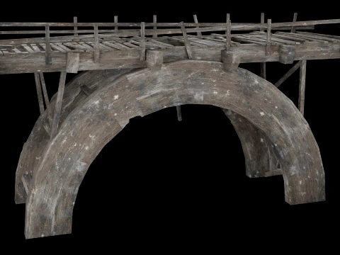DESTROYED WOODEN BRIDGE MEDIEVAL FANTASY ROAD OLD COLLECTION Low-poly 3D Model
