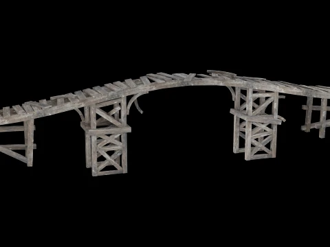 DESTROYED WOODEN BRIDGE MEDIEVAL FANTASY ROAD OLD COLLECTION Low-poly 3D Model