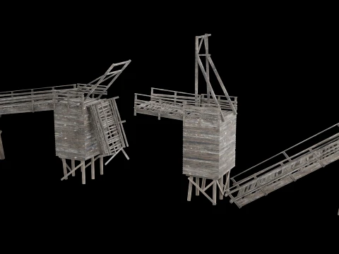 DESTROYED WOODEN BRIDGE MEDIEVAL FANTASY ROAD OLD COLLECTION Low-poly 3D Model
