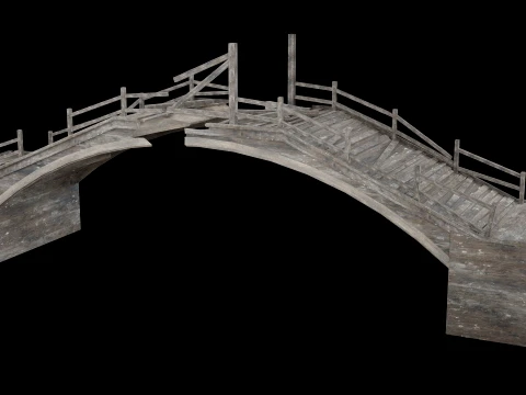 DESTROYED WOODEN BRIDGE MEDIEVAL FANTASY ROAD OLD COLLECTION Low-poly 3D Model