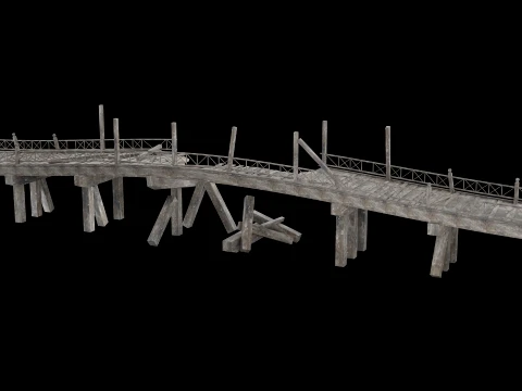 DESTROYED WOODEN BRIDGE MEDIEVAL FANTASY ROAD OLD COLLECTION Low-poly 3D Model