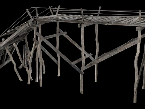DESTROYED WOODEN BRIDGE MEDIEVAL FANTASY ROAD OLD COLLECTION Low-poly 3D Model