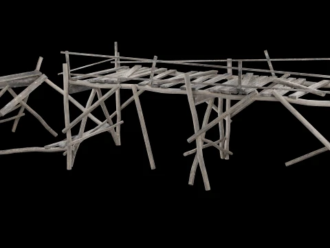 DESTROYED WOODEN BRIDGE MEDIEVAL FANTASY ROAD OLD COLLECTION Low-poly 3D Model