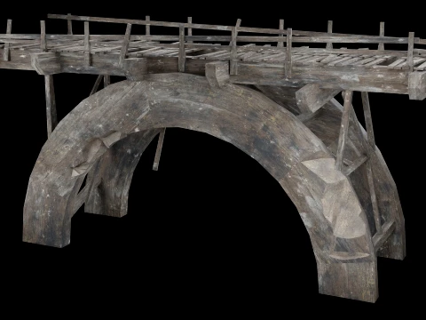 DESTROYED WOODEN BRIDGE MEDIEVAL FANTASY ROAD OLD COLLECTION Low-poly 3D Model
