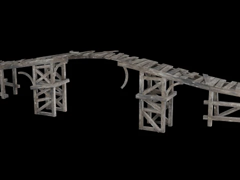 DESTROYED WOODEN BRIDGE MEDIEVAL FANTASY ROAD OLD COLLECTION Low-poly 3D Model