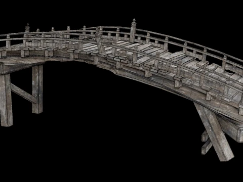 DESTROYED WOODEN BRIDGE MEDIEVAL FANTASY ROAD OLD COLLECTION Low-poly 3D Model