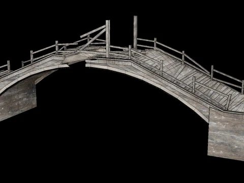 DESTROYED WOODEN BRIDGE MEDIEVAL FANTASY ROAD OLD COLLECTION Low-poly 3D Model