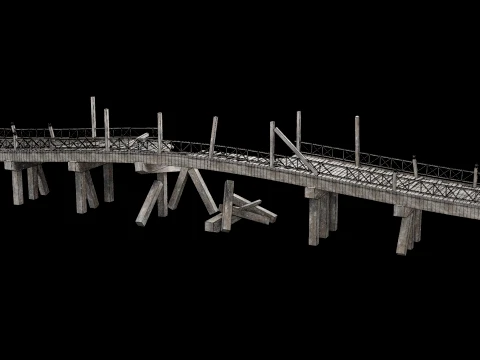 DESTROYED WOODEN BRIDGE MEDIEVAL FANTASY ROAD OLD COLLECTION Low-poly 3D Model