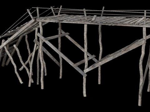 DESTROYED WOODEN BRIDGE MEDIEVAL FANTASY ROAD OLD COLLECTION Low-poly 3D Model