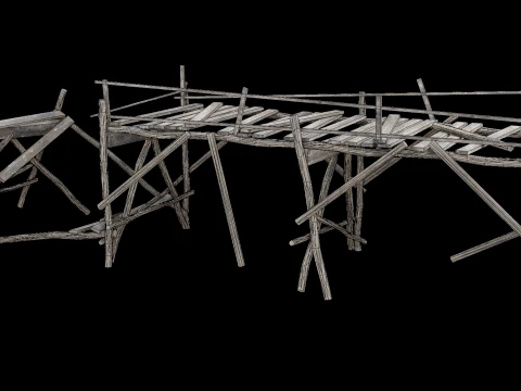 DESTROYED WOODEN BRIDGE MEDIEVAL FANTASY ROAD OLD COLLECTION Low-poly 3D Model