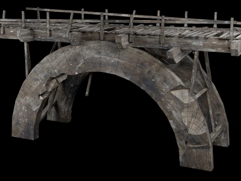 DESTROYED WOODEN BRIDGE MEDIEVAL FANTASY ROAD OLD COLLECTION Low-poly 3D Model