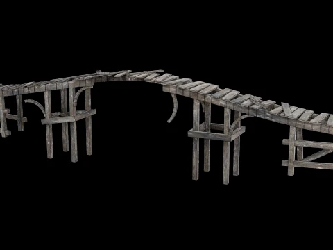DESTROYED WOODEN BRIDGE MEDIEVAL FANTASY ROAD OLD COLLECTION Low-poly 3D Model