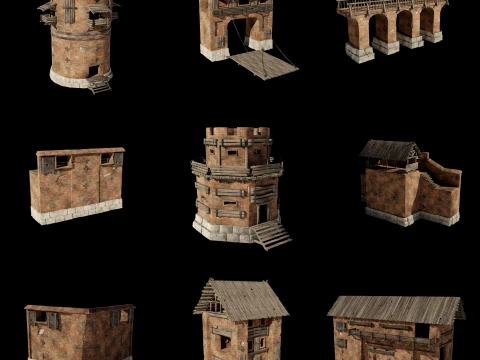 CASTLE MEDIEVAL WATCH TOWER WALLS WALL BUILDER COLLECTION AAA Low-poly 3D Model