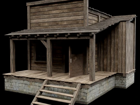 WILD WEST WESTERN HOUSE HUT COTTAGE CABIN BUILDING COLLECTION Low-poly 3D Model